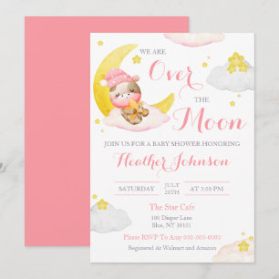 Over The Moon Girl Cow Baby Shower Kaart