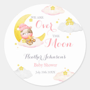 Over The Moon Girl Cow Baby Shower Ronde Sticker