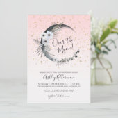 Over the Moon Girl Roze Baby shower Kaart (Staand voorkant)