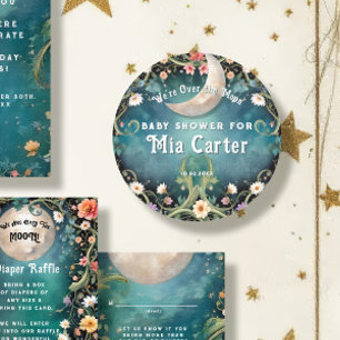 Over the Moon Girly Floral Pink Girl Baby shower Ronde Sticker