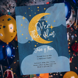 Over the moon glinsterende maan kinderverjaardag kaart