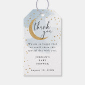 Over the Moon Glitter, Blue Thank You Baby shower Cadeaulabel (Voorkant)