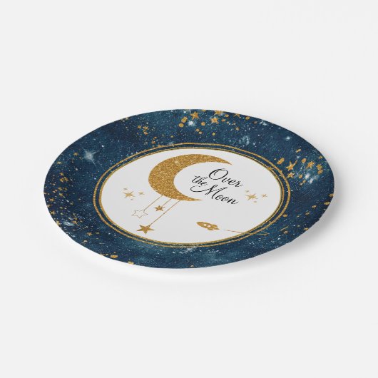Over the Moon Glittery Stars Baby shower Papieren Bordje (Gekanteld)
