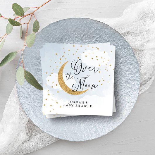Over the Moon Gold & Blue Baby shower Gepersonalis Servet