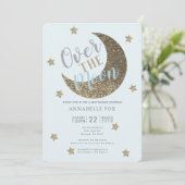 Over the Moon Gold Blue Baby shower Kaart (Staand voorkant)