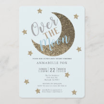 Over the Moon Gold Blue Baby shower