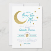 Over the Moon Gold Moon Stars Baby shower Uitnodig Kaart (Voorkant)
