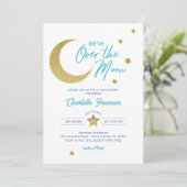 Over the Moon Gold Moon Stars Baby shower Uitnodig Kaart (Staand voorkant)