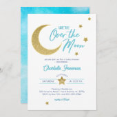 Over the Moon Gold Moon Stars Baby shower Uitnodig Kaart (Voorkant / Achterkant)