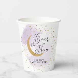 Over the Moon Gold Paarse Baby shower gepersonalis Papieren Bekers