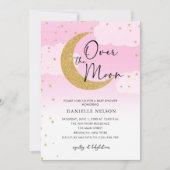 Over the Moon Gold Stars Baby shower Roze Kaart (Voorkant)