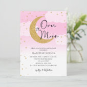 Over the Moon Gold Stars Baby shower Roze Kaart (Staand voorkant)