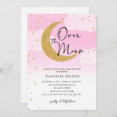 Over the Moon Gold Stars Baby shower Roze Kaart (Voorkant / Achterkant)