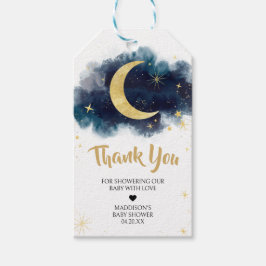 Over the Moon Gold Stars Blue Favor Tags Cadeaulabel