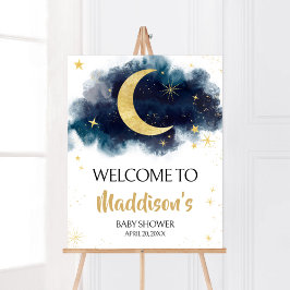 Over the Moon Gold Stars Blue Welkom Poster