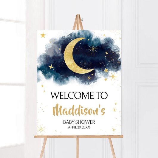 Over the Moon Gold Stars Blue Welkom Poster