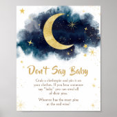 Over the Moon Gold Stars Blue Zeg geen Baby Poster (Voorkant)