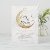 Over the Moon Gold White Dreamy Sky Baby shower Kaart (Staand voorkant)