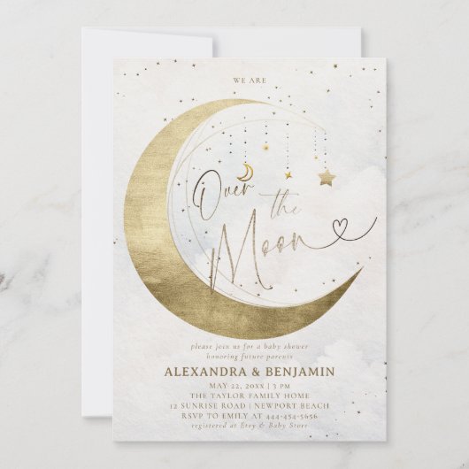 Over the Moon Gold White Sky Coed Baby shower Kaart (Voorkant)
