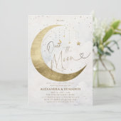 Over the Moon Gold White Sky Coed Baby shower Kaart (Staand voorkant)