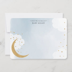 Over the Moon Goud Glitter, Blauwe Persoonlijke Pl Notitiekaartje