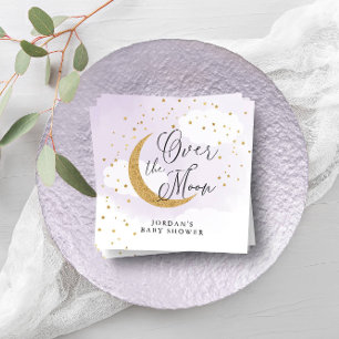 Over the Moon Goud Paarse Baby Shower Persoonlijk Servet