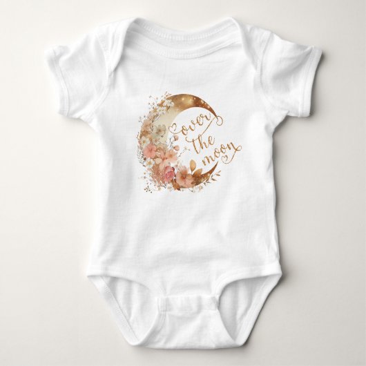 Over the moon gouden bloemig baby shower baby romper (Voorkant)