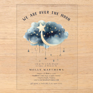 Over the Moon Gouden Sterren Baby Shower Acryl Uitnodigingen