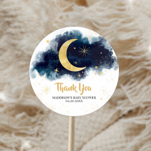 Over the Moon Gouden Sterren Blauwe Baby Shower Ronde Sticker
