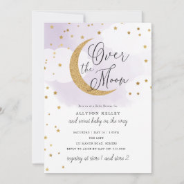 Over The Moon Gouden Sterren Paarse Baby Shower Kaart