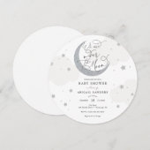 Over the Moon Gray Baby shower Invitation Kaart (Voorkant / Achterkant)