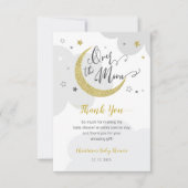 Over the Moon Grijze Gouden Sterren Baby shower Bedankkaart (Voorkant)