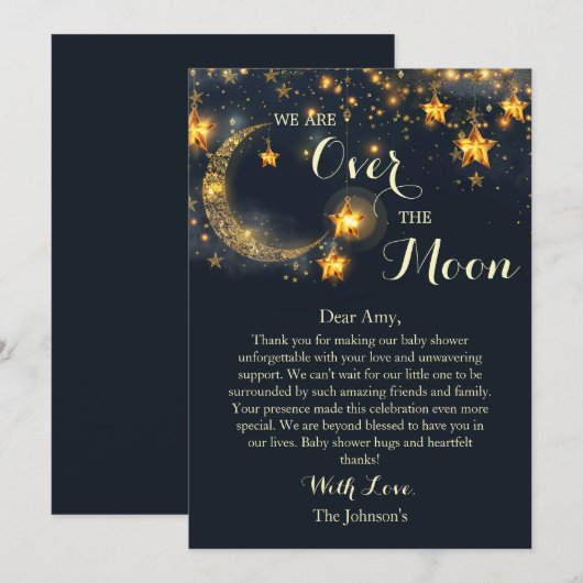 Over the moon grillig neutraal Baby shower Bedankkaart (Voorkant / Achterkant)