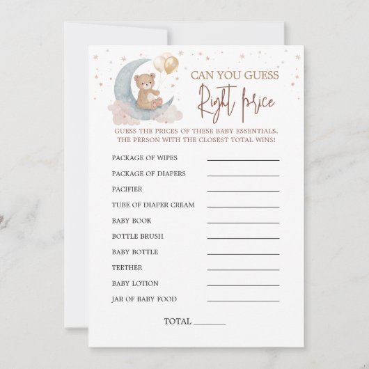 Over the Moon Guess Right Prijs Spel Kaart (Voorkant)