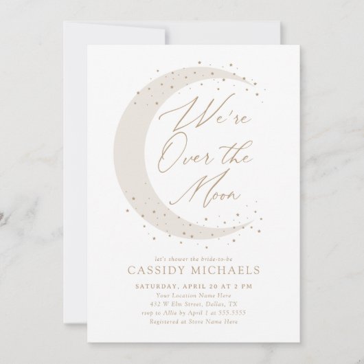 Over the Moon Ivoor en Goud Vrijgezellenfeest Kaart (Voorkant)