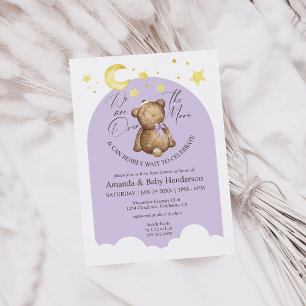 Over The Moon Lavendel Teddybeer Baby Shower Kaart