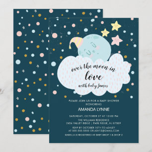 Over the Moon Love Baby shower Invitation Kaart