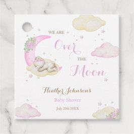Over The Moon Meisje Beer Baby shower Bedankjes Labels