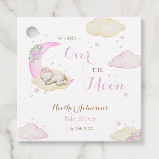 Over The Moon Meisje Beer Baby shower Bedankjes Labels (Voorkant)
