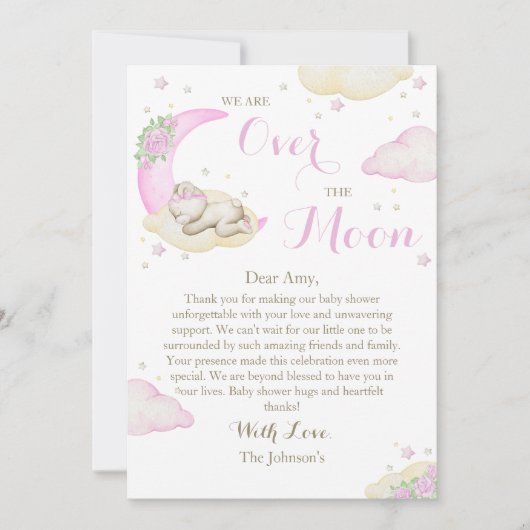 Over The Moon Meisje Beer Baby shower Bedankkaart (Voorkant)