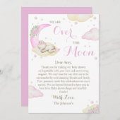 Over The Moon Meisje Beer Baby shower Bedankkaart (Voorkant / Achterkant)