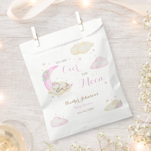 Over The Moon Meisje Beer Baby shower Bedankzakje (Geknipt)
