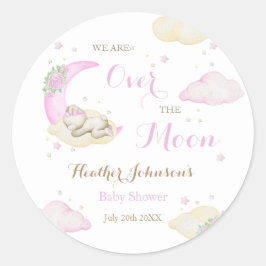 Over The Moon Meisje Beer Baby shower Ronde Sticker