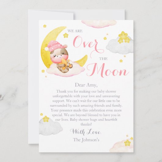 Over The Moon Meisje Koe Baby shower Bedankkaart (Voorkant)