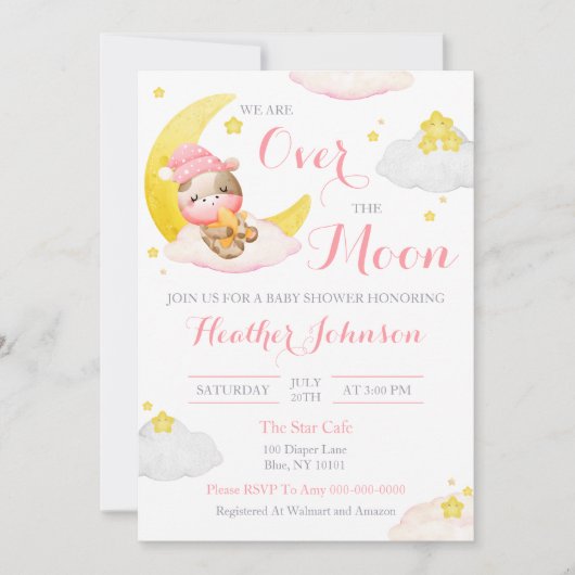 Over The Moon Meisje Koe Baby shower Kaart (Voorkant)