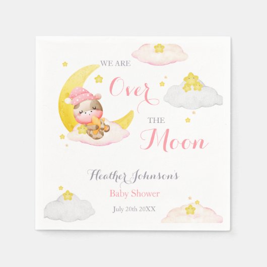 Over The Moon Meisje Koe Baby shower Servet (Voorkant)