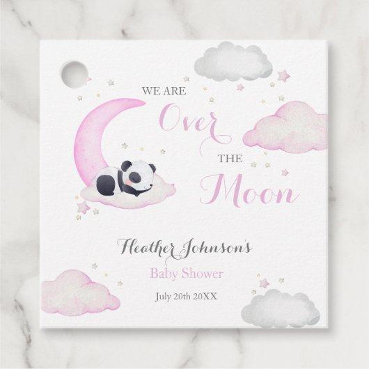 Over The Moon Meisje Panda Beer Baby shower Bedankjes Labels (Voorkant)
