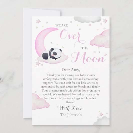 Over The Moon Meisje Panda Beer Baby shower Bedankkaart (Voorkant)