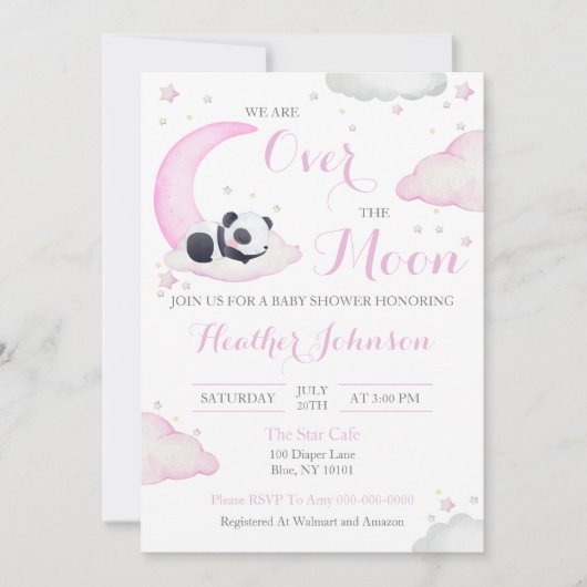 Over The Moon Meisje Panda Beer Baby shower Kaart (Voorkant)