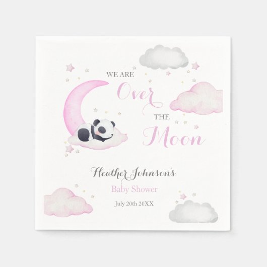 Over The Moon Meisje Panda Beer Baby shower Servet (Voorkant)
